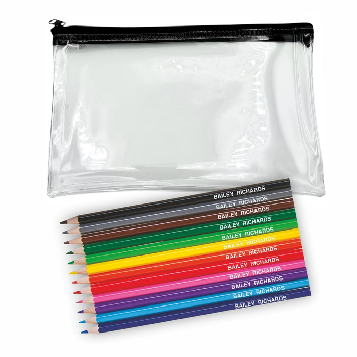 Personalised Colouring Pencils in Clear Exam Pencil Case