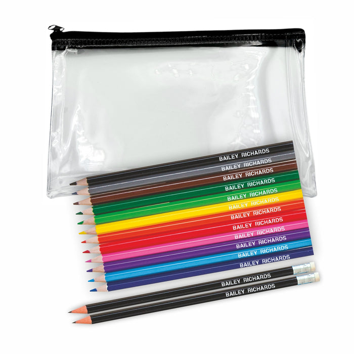 Personalised Colouring Pencils in Clear Exam Pencil Case